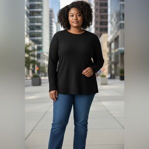 Addition Elle, Black Long Sleeve Stretch Top, Plus Size 2X